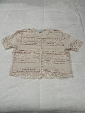 Cream Lace Ruffle Button-Front Cardigan